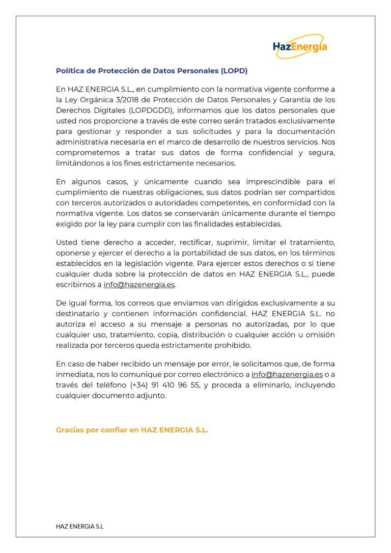 Política de Protección de Datos Personales — Haz Energía