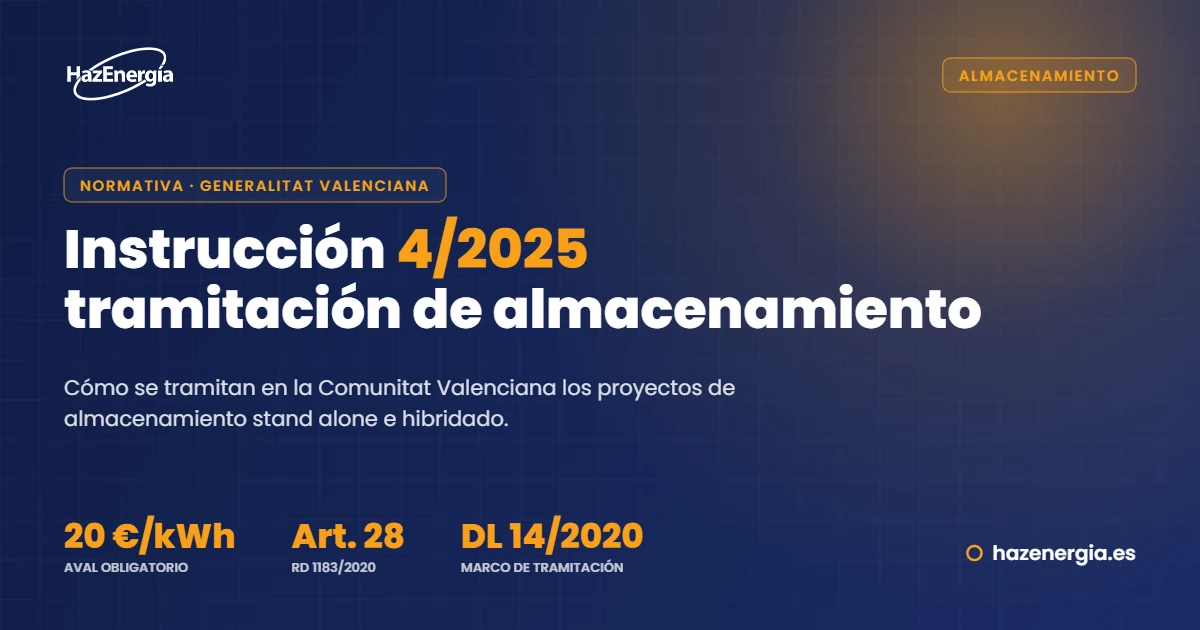 Instrucción 4/2025: tramitación de proyectos de almacenamiento en la Comunitat Valenciana